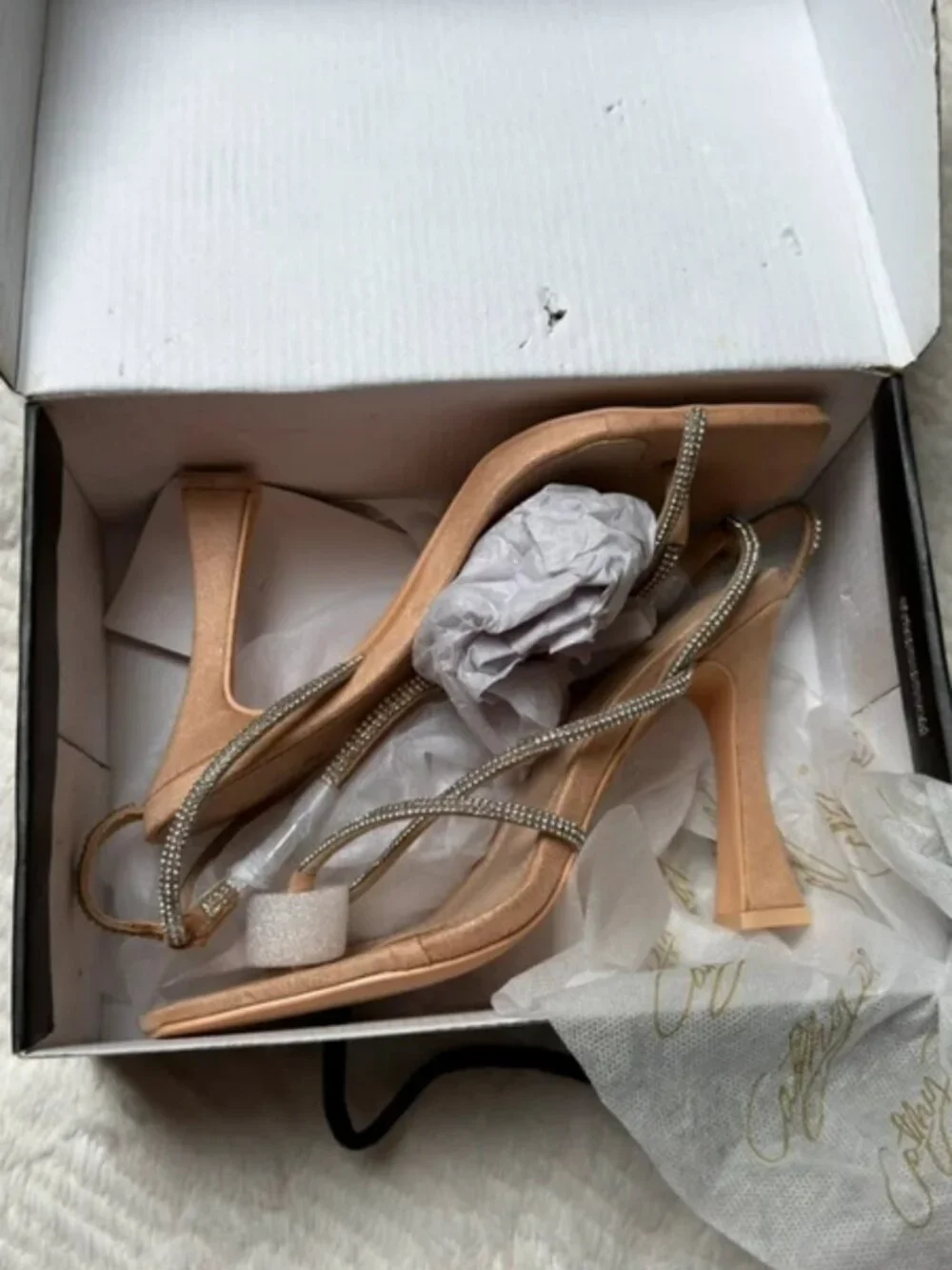 Cathy Din Nude Rhinestone Strappy Heels – Size 9 – New